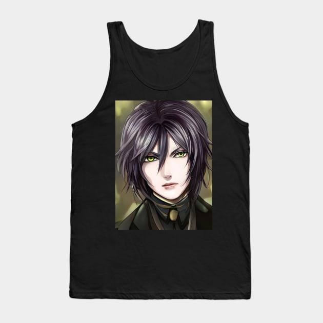 Black Hair Emo Anime Boy Tank Top by animegirlnft